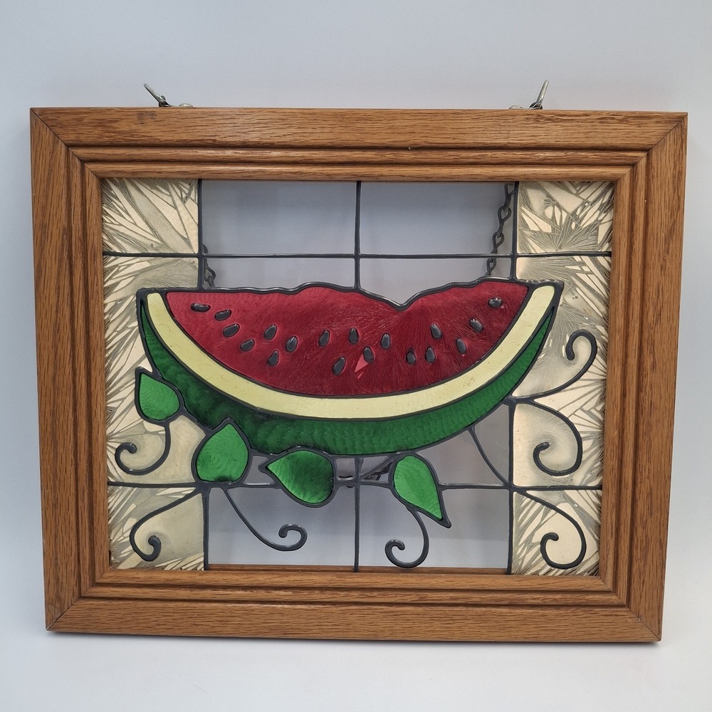 Jeanne Chris Sowell Stained Glass Watermelon Framed Suncatcher Art Texas Lady